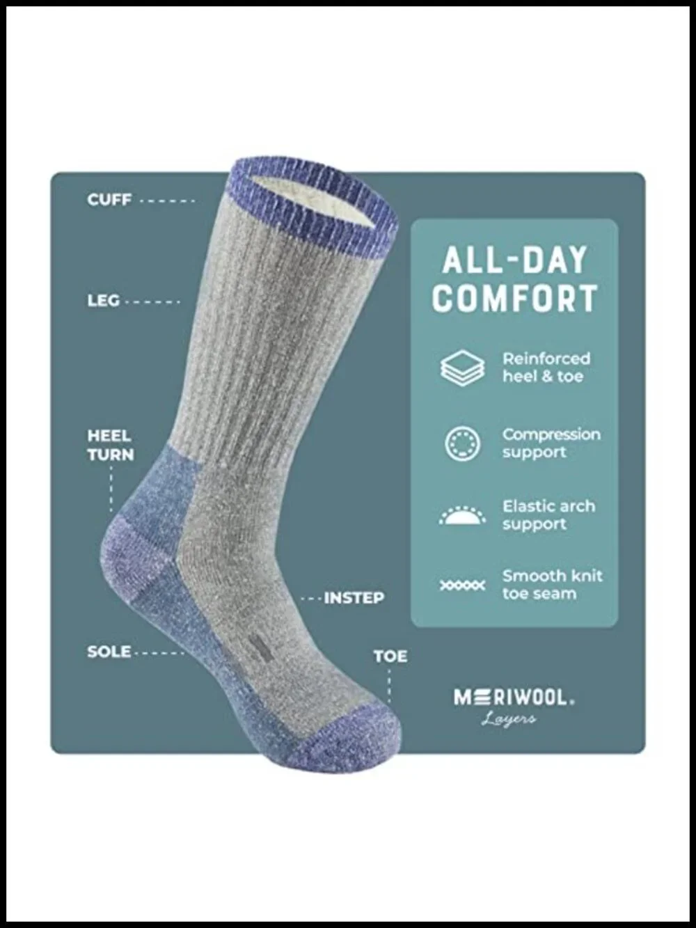 Merino Wool Hiking Socks 3 Pairs Midweight Cushioned Crew Length Men Women